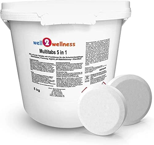 well2wellness Chlor Multitabs 200g 5,0kg | Schützt Pooloberfläche | Langsamlöslich | 5 Wirkungen in 1 Tablette | Langanhaltende Wirkung | Multifunktionstabletten | Reinigungstabletten