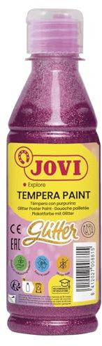 Jovi - Gouache pailletée, Bouteille de 250ml, Rose, Peinture pailletée, A base d'ingrédients naturels, Facile à laver, Sans gluten, Idéal pour l'école (51708)