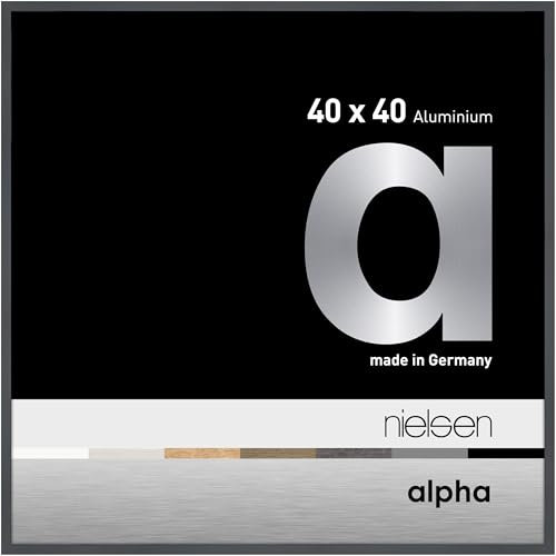nielsen Alpha Polished Dark Grey Aluminium Picture Frame - 40x40cm - with Float Glass and Easy Push-Turn Clips - For Photos and Art