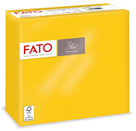 Fato - Einweg-Papierservietten, Weichheit und Sanftheit, Packung mit 40 Servietten, Größe 38x38 gefaltet in 4, 2-lagig, Farbe Gelb, 100% reines Zellulosepapier, FSC zertifiziert