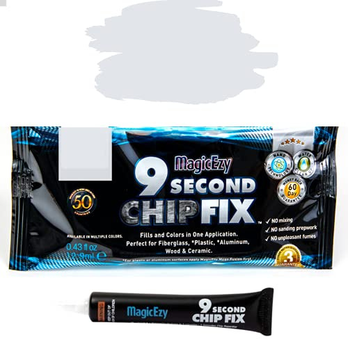 MagicEzy 9 Second Chip Fix (Matterhorn White) - Fix Fibreglass Damage Fast - Gouges, Holes, Deep Cracks and Chips - Ultra Strong Marine Epoxy Repair Filler for Fibreglass Boats