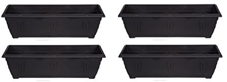 Set of 4 60cm Slim Plastic Venetian Window Box Trough Planter Plant Pot Black Colour