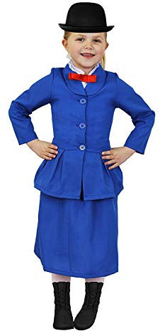 I LOVE FANCY DRESS M.POPPINS KINDER KOSTÜM VERKLEIDUNG 4 TEILIGE MAGISCHE NANNY/KINDERMÄDCHEN VERKLEIDUNG-MIT VERSCHIEDENEM ZUBEHÖR-KOSTÜM-XLARGE+MELONEN HUT
