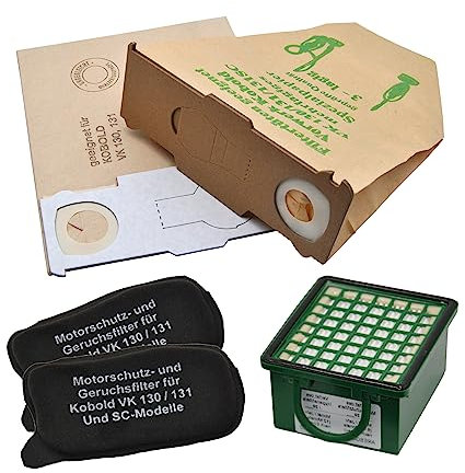 FSProdukte 10 Staubsaugerbeutel 1 Hepafilter, 2 Motorfilter geeignet für Vorwerk Foletto Kobold 130 131