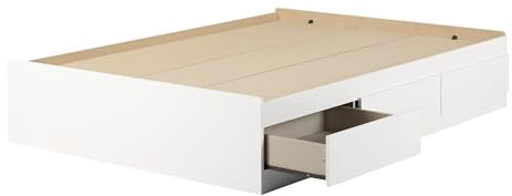 South Shore Möbel Bett mit Stauraum 3 Schubladen, Double, Pure weiß