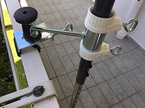 Balkon Halter für Schirmstöcke 25,5 bis 42 mm Ø - 2 Stück BALKON - Distanz SONNENSCHIRMHALTER für BALKONGELÄNDER für Außen oder Innen Befestigung mit 11+ 6 cm Abstands Schirmhalter - Holly patentiert - für BEFESTIGUNG an runden oder eckigen Elementen 55 / 60 mm -