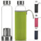 Dimono Bouteille de luxe en verre 600ml - Bouteille d'eau sportive en verre ; incassable avec filtre en acier inoxydable et couvercle thermique en nylon - Vert