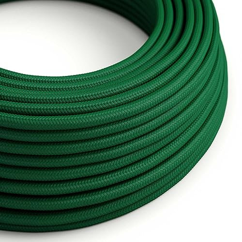creative cables Fil Électrique Rond Gaine De Tissu De Couleur Effet Soie Tissu Uni Vert Foncé RM21-5 Mètres, 2x0.75