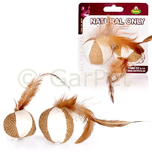 Natural Only Katzenspielzeug 2X Ball mit Feder Bälle Wurfball Katzen Spielzeug