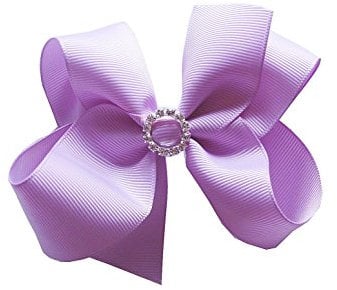 PrettyBoutique 5 Inches Girls Large Rhinestone Grosgrain Hair Bow Alligator Clip (Lilac)