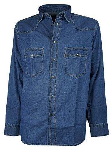 SEA BARRIER Camicia Uomo Manica Lunga Jeans Extra Taglie Forti