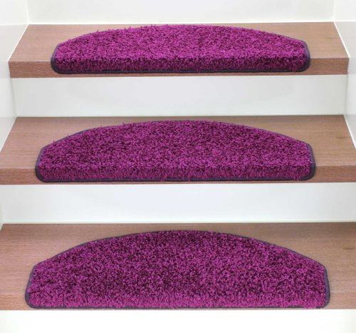 Kettelservice-Metzker Stufenmatten Treppenmatten Shaggy - Halbrund 10 Aktuelle Farben im SparSet 15 Stck. (Aubergine)
