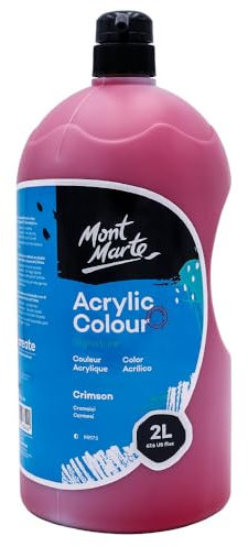MONT MARTE Discovery School Acrylic, Crimson, 1/2 Gallon (2 Liter). Ideal for Students and Artists. Excellent Coverage and Fast Drying. Pump Lid Included.