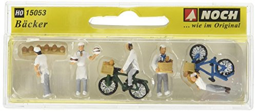 NOCH Figuren-Set „Bäcker“, bewegte Modell-Figuren aus Kunststoff, handkoloriert für Spur H0 im Maßstab 1:87, perfekt für Modelleisenbahn und Dioramen