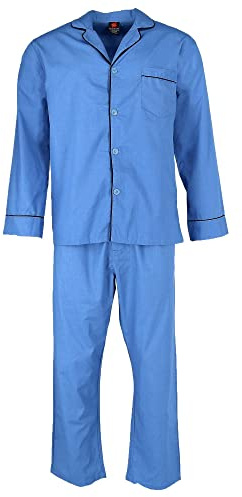 Hanes Men's Big & Tall Broadcloth Long Sleeve Pajama Set, 4XL, Medium Blue