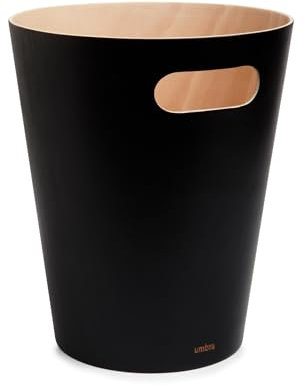 Umbra Woodrow Abfalleimer – Zweifarbiger Holz Papierkorb für Büro, Badezimmer, Wohnzimmer und Mehr, 7,5l Fassungsvermögen, Natur / Schwarz, Medium