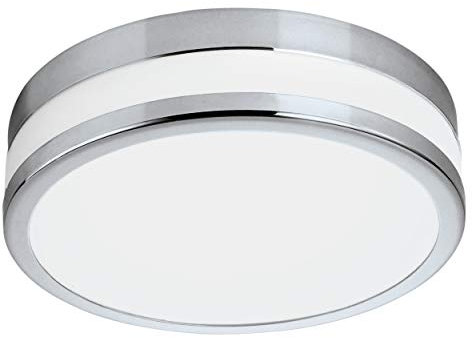 EGLO Badezimmer-Deckenlampe LED Parlermo, 1 flammige Deckenleuchte, Material: Stahl, Glas: satiniert und weiß lackiert, Farbe: Chrom, Ø: 22,5 cm, IP44