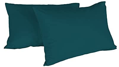 Italian Bed Linen Max Color Coppia di Federe Tinta Unita, 100% Cotone, Verde Petrolio, 52 x 82 cm