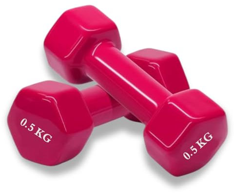 Vinyl Coated Dumbbells (Set of 2) - 0.5kg, Anti-Roll Dumbbell Set for Safe Home Fitness Training By Kemket