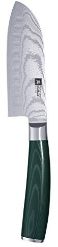 RICHARDSON SHEFFIELD MIDORI, kleines Santokumesser mit Damaststahl-Klinge, japanische Klinge aus 67 Lagen Damaszener-Stahl, Micarta Holzgriff dunkelgrün, Klinge: 12,5 cm