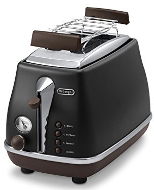 De'Longhi Toaster Icona Vintage CTOV2103.BK - 2-Schlitz-Toaster mit Brötchenaufsatz, Edelstahl in elegantem Retro Look mit Chrom-Details, schwarz