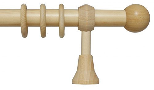 iso-design Holz Gardinenstange mit Endstück Kugel mit 28 mm Durchmesser in Natur 140 cm