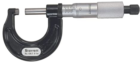 Starrett Outside Micrometer with One-Piece Spindle, Satin Chrome Finish and Tapered Frame - Quick and Easy Adjustment, 1-2Range, .0001 Graduation - T436.1XRL-2