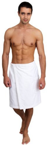 Green Bear bamboo men's luxurious shower/bath towel wrap (adjustable) - white
