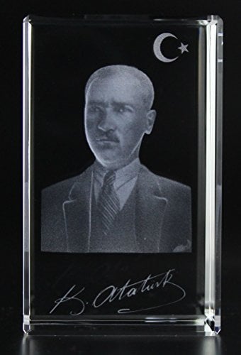 VIP-LASER 3D Glas Kristall Autogramm Mustafa Kemal Atatürk (XL = 80x50x50mm)
