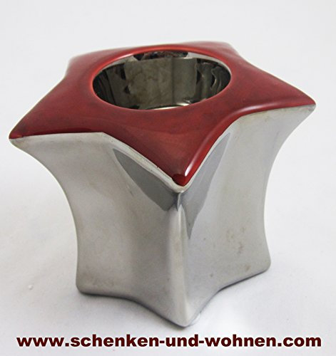 GILDE Kerzenleuchter rot/Silber ca. 9 x 10 cm (H/B), sternförmig