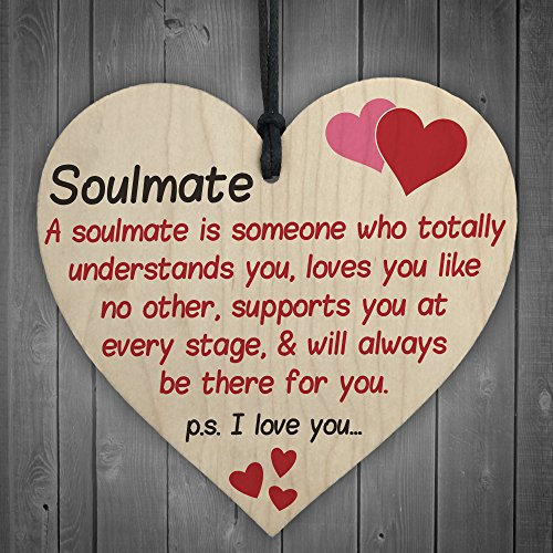 Red Ocean Soulmate I Love You Hanging Wooden Heart Valentines Day Gift Husband Wife Sign