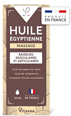Yves Ponroy Huile Egyptienne - Huile de Massage Relaxante - Huiles Essentielles, Huile de Pépins de Raisin et Millepertuis - Raideurs Musculaires et Articulaires - 50 ml - Fabriquée en France