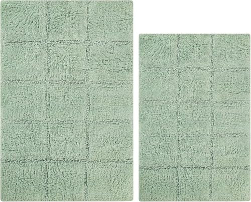 Superior Badteppich-Set, rutschfest, Baumwolle, kariert, mit Latex-Rückseite, 50,8 x 76,2 cm, 61 x 91,4 cm, Salbei, 2-teilig