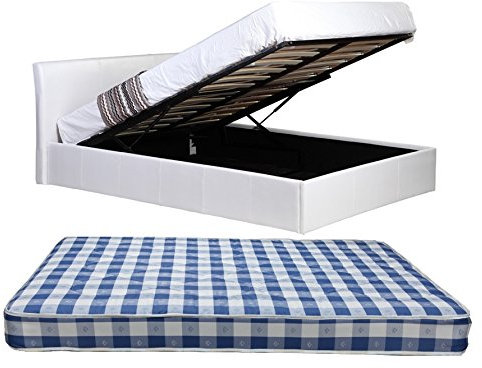 Direct Furniture Suppliers Single Grey Ottoman Storage Bed Gas Lift Up (3ft) | (L)203cm x (W)108cm x (H)88.5cm with 17cm Thick Spring Mattress - Faux Leather | Sprung Slats Base | Under Bed Storage