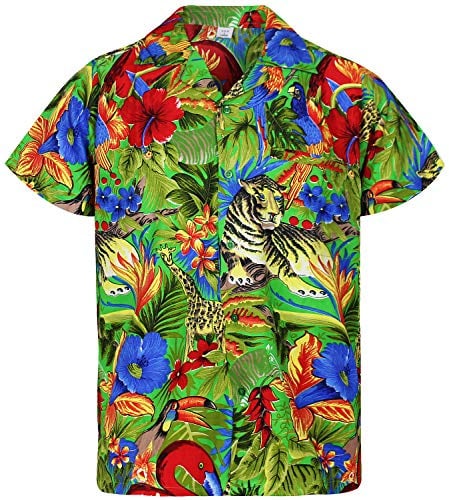 V.H.O. Funky Hawaii-Hemd, Herren, Kurzarm, Jungle, Grün, 11XL
