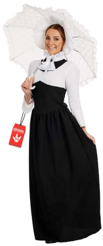 Fun Shack Robe Victorienne Femme, Costume Epoque Halloween Femme, XL | Robe Noire Longue & Bonnet, Style Victorien d'Époque, À Enfiler, Parfait pour Halloween, Idéal pour se Déguiser