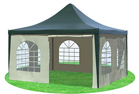 Stabilezelte Gartenpavillon 4x4m mit Seitenteilen Arabica Pagodenzelt PVC GRÜN BEIGE