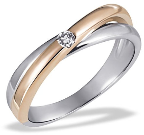 goldmaid Damen-Ring Gold 585 Bi-Color rot weiss 1 Brillant 0,05 Karat zwei Linien Grösse 54 Pa R4188RG54 Schmuck