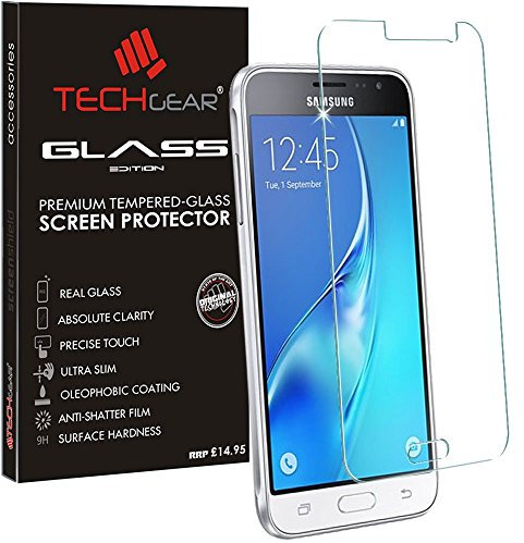 TECHGEAR Galaxy J3 2016 VERRE, Protecteur d'Écran Original en Verre Trempé Compatible pour Samsung Galaxy J3 2016 (Séries SM-J320)