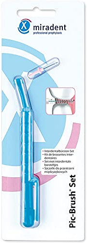 miradent Pic-Brush Interdentalbürste - 1er Set - blau transparent - Reinigung Zahnzwischenräume, Halterung mit Bürste für Gute Mundhygiene
