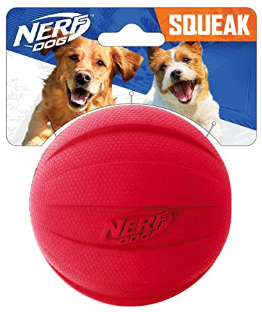 Nerf Dog Gummiball Hundespielzeug mit interaktivem Quietscher, leicht, langlebig und wasserabweisend, 10,2 cm Durchmesser für mittelgroße/große Rassen, Einzeleinheit, Rot