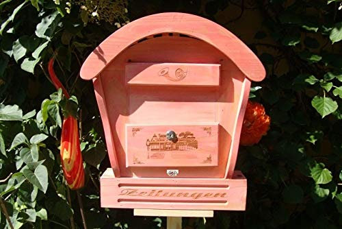 Große Briefkästen HBK-RD-ROT Vogelhaus Briefkasten mit Holz - Deko aus Holzs rot lasiert Briefkästen Holzbriefkästen Postkasten Runddach - passt auch zu vielen Vogelhäusern Vogelhaus Insektenhotel Insektenhotels Vogelhäuser aus Holz Ergänzung für Vogelhäuschen und Vogelfutterhaus Nistkasten Meisenkasten mit echt Holzschindel ausgefallen mit Holzdach für Garten Garage Einfahrt Holzhäuser
