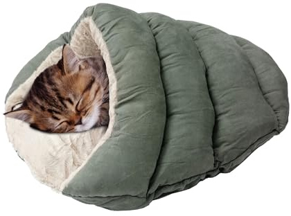 SPOT Sleep Zone Cuddle Cave - Cat Cave Bed for Indoor Cats and Mini Dogs, Durable, Comfortable, Washable for Kittens and Puppies Under 10 lbs and 12 inches Long, Sage Color