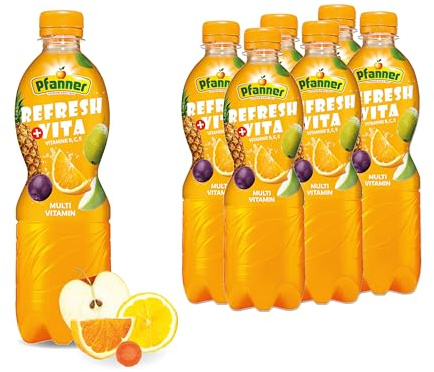 Pfanner Multivitamin (6 x 0,5 l) – Multi Getränk aus 12 Früchten - 12% Fruchtgehalt Mehrfruchtsaftgetränk im Vorratspack