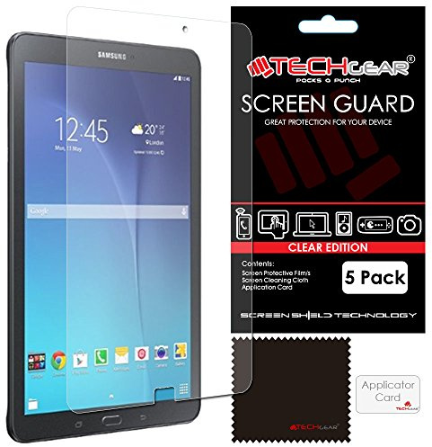 TECHGEAR [Pack of 5] Screen Protectors for Samsung Galaxy E 9.6 Inch - Clear Lcd Screen Protectors With Cleaning Cloth + Application Card (SM-T560, SM-T561, SM-T565)