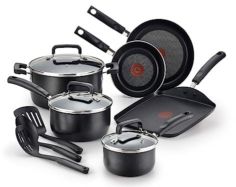 Tefal Antiadherente de Firma Juego de Utensilios de Cocina Aptos para lavavajillas, ollas y sartenes, Aluminio, Negro