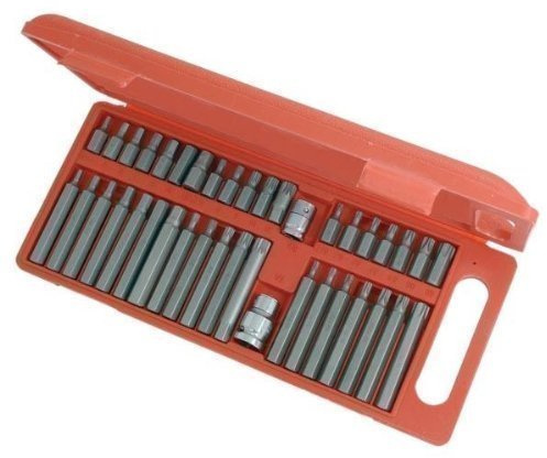 Neilsen CT1436 49pc Hex Spline Star Bit Set 3/8in and 1/2in Drive Hex Spline Star Bits 30mm and 75mm Length Sizes 4mm to 12mm M5 to M12 T20 to T55