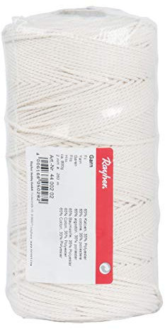 Rayher Hobby Rayher Garn, 2 mm ø, weiß, Spule 260 m, ca. 600 g, 80 % Baumwolle, 20 % Polyester, Baumwollgarn, Baumwollkordel, Makramee Garn, Kettgarn, Schnur, Kordel zum Basteln, 4400202