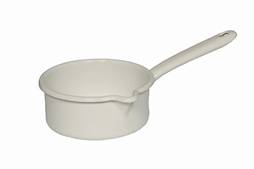 Riess, 0035-033, Stielkasserolle mit großem Ausguss 12, CLASSIC- WEISS, Durchmesser 12 cm, Inhalt 1/2 Liter, Höhe 6 cm, Emaille, weiß, Induktion