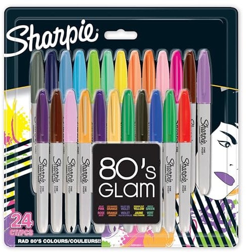 Sharpie Permanent Markers | Fine Point | 80s Glam Colours | 24 Count